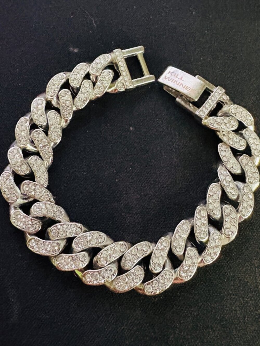 Heavy Chain Bracelet with Small Clear Stones